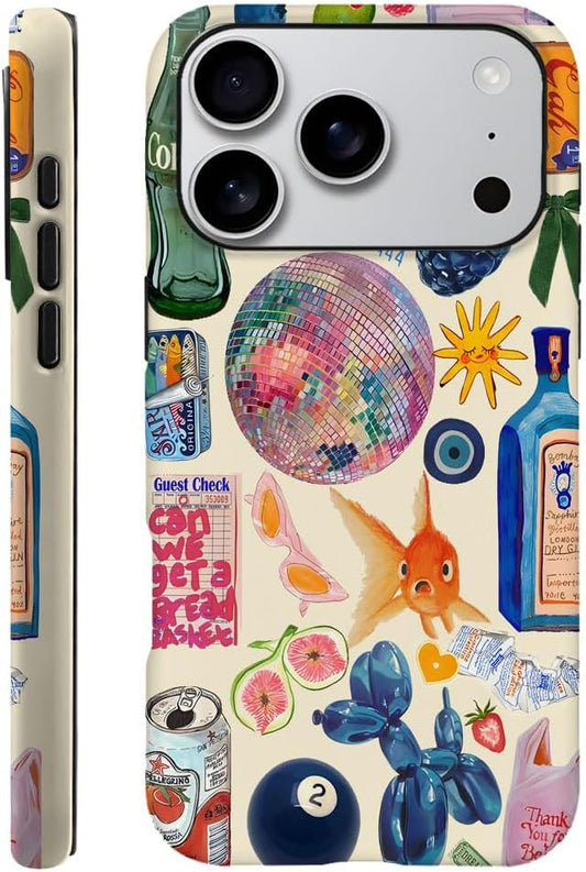 Case Compatible with iPhone 17 Pro,Fall Prevention Hybrid 2-Layer Hard Shell Phone Cover for Girls Boys,Collage European Disco