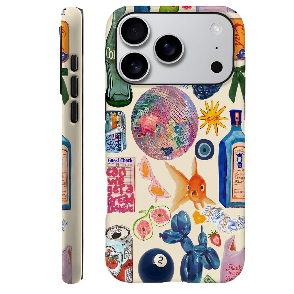 Case Compatible with iPhone 17 Pro,Fall Prevention Hybrid 2-Layer Hard Shell Phone Cover for Girls Boys,Collage European Disco