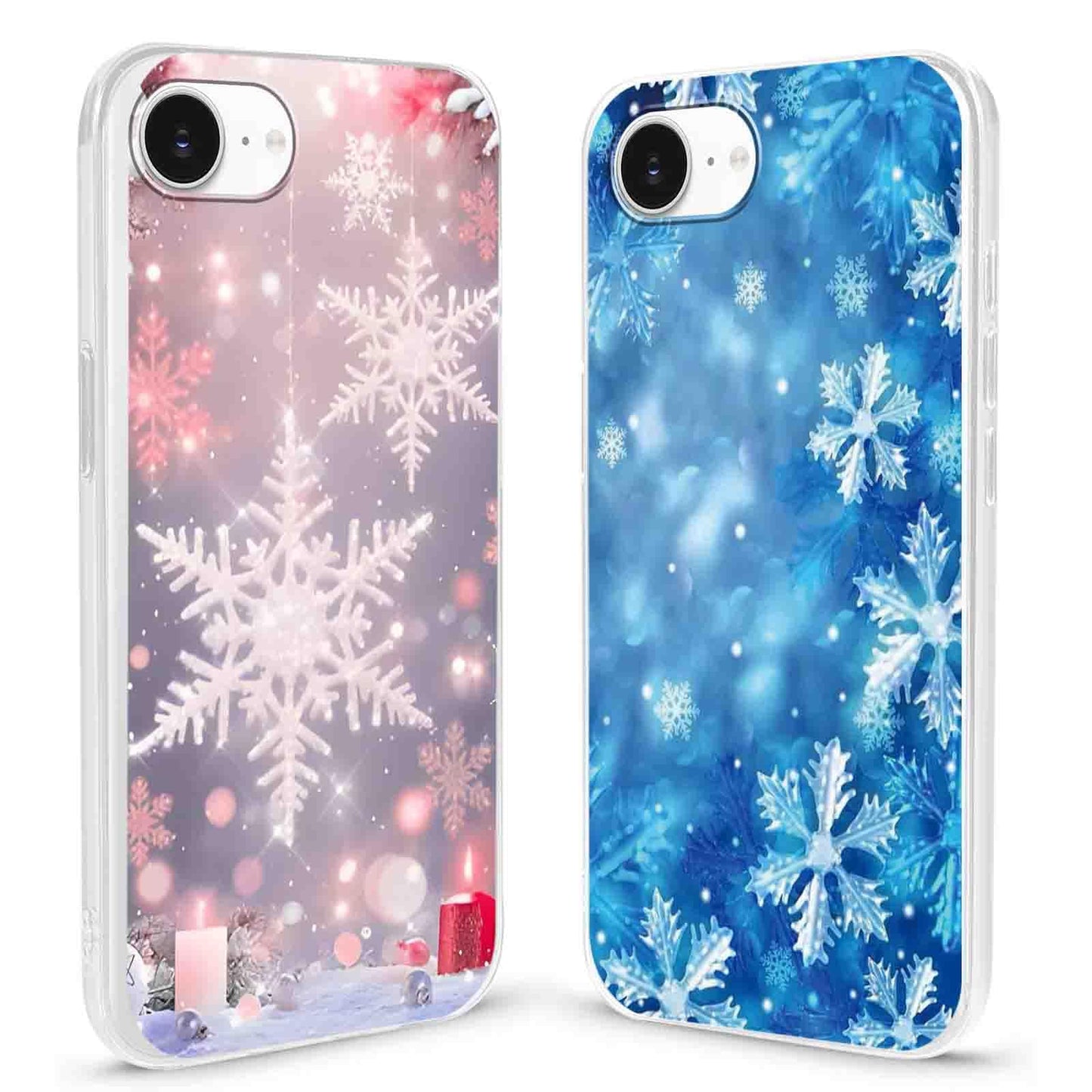 Christmas 2 Pack for iPhone 14/13 Phone Cases, Cute Case with Snowflake Printed Pink Blue Pattern Clear Soft Aesthetic Design Funda Flexible Ultra-Thin Girly Protective Women Cover