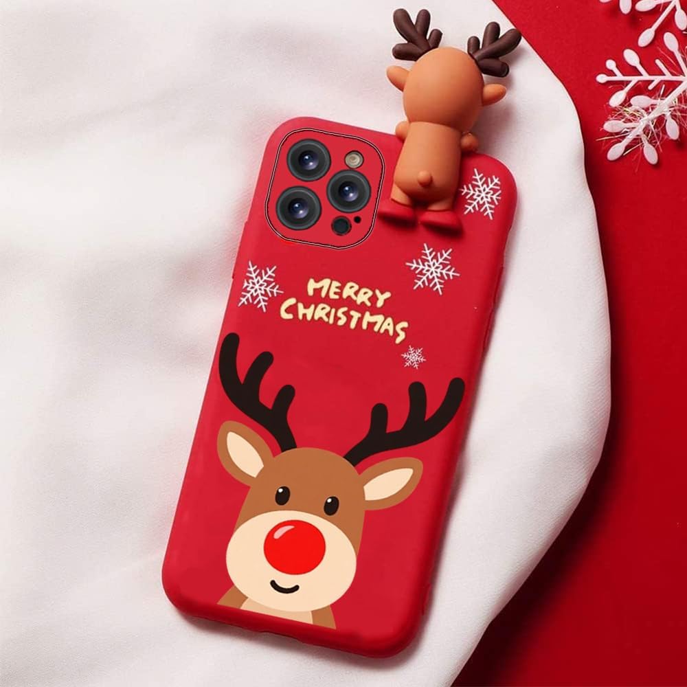 for iPhone 12 Christmas Case, Phone Case Silicone Red 3D Doll Toy Xmas with Design for Girls Women Present Slim Shockproof Soft Cute Cover Skin for iPhone 12 6.1". Deer