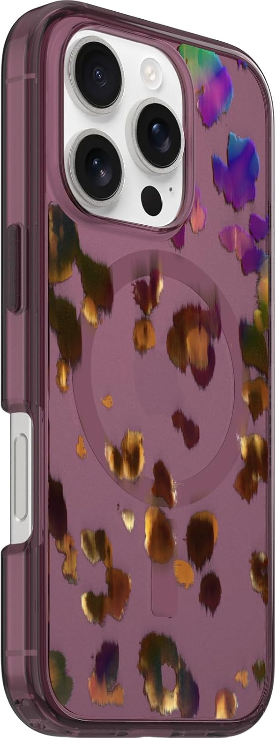 OtterBox iPhone 16 Pro Symmetry Series Clear Case - Pink Leopard Print | Snaps to MagSafe, Ultra-Sleek, Raised Edges Protect Camera & Screen, Ultra-Thin, Sleek iPhone Case