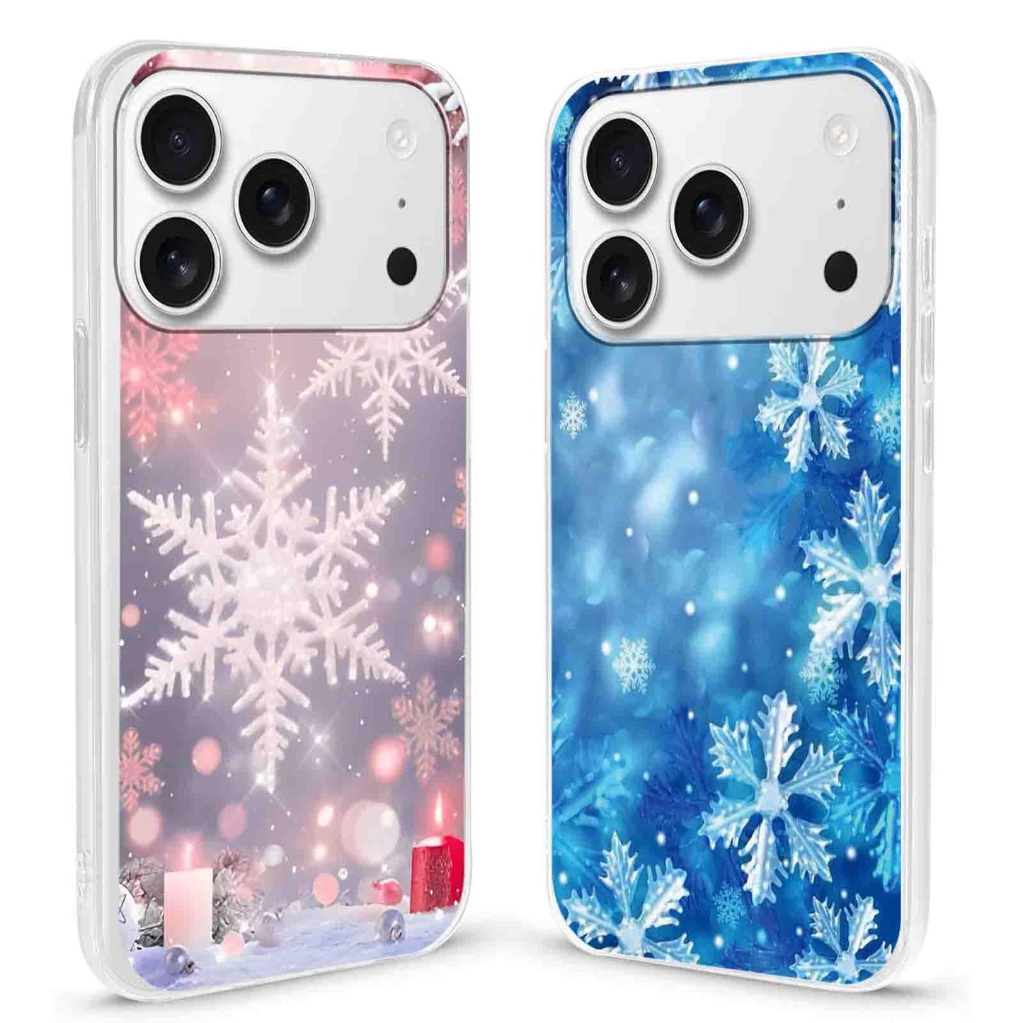 Christmas 2 Pack for iPhone 14/13 Phone Cases, Cute Case with Snowflake Printed Pink Blue Pattern Clear Soft Aesthetic Design Funda Flexible Ultra-Thin Girly Protective Women Cover