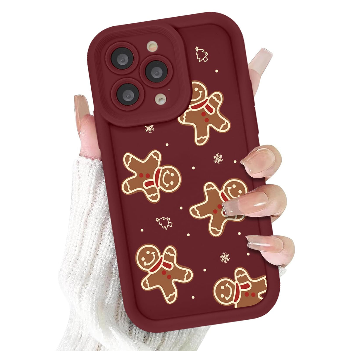 Christmas Phone Case for iPhone 14 6.1", Cute Christmas Tree Gingerbread Man Snowflake Pattern Gifts Case, Pink Aesthetic Protective Shockproof Silicone Cover for Women Girls Men -Pink Snowflakes