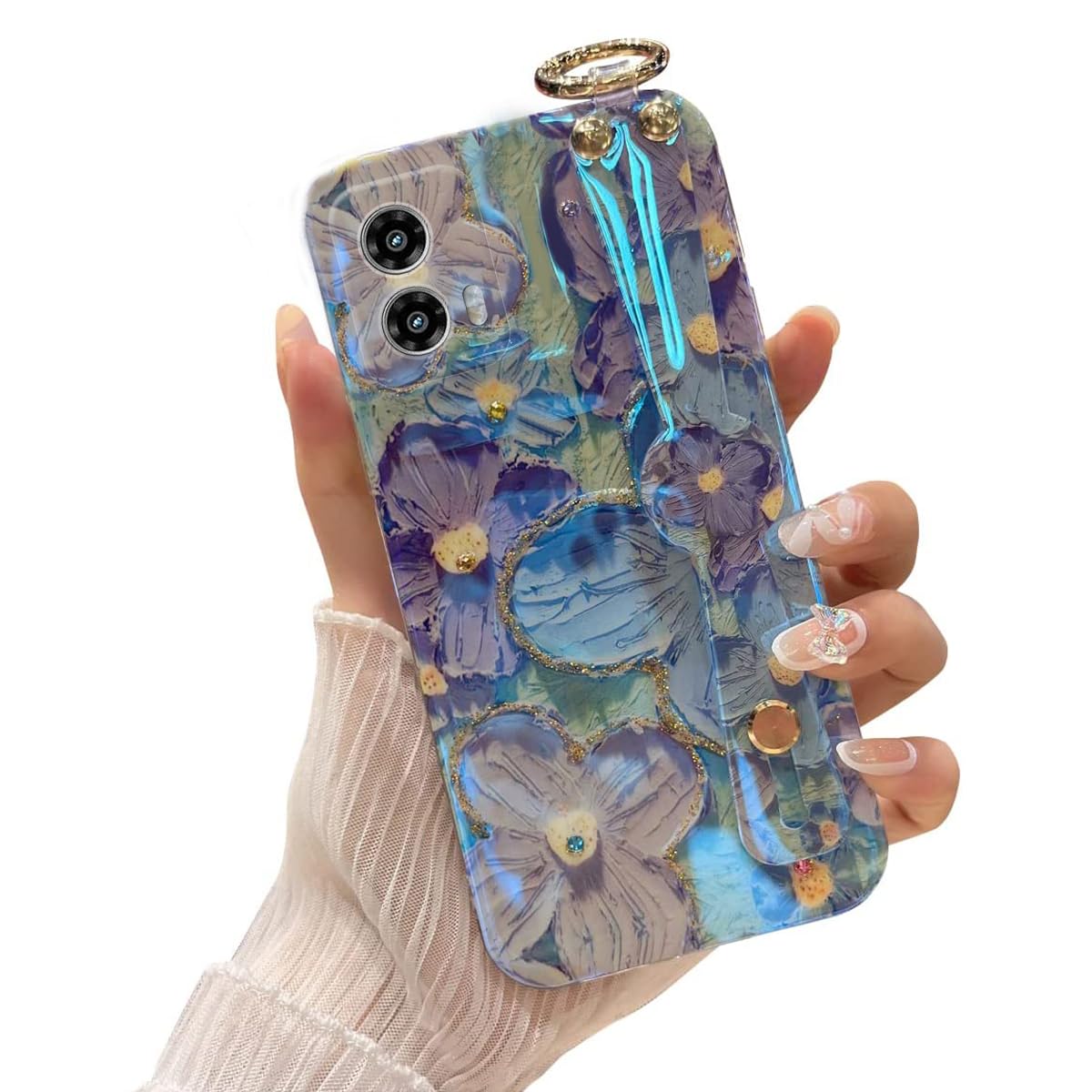 for Motorola Moto G Power 5g 2025 Case 6.8" with Wrist Strap Stand Glitter IMD Cute Kawaii Cartoon Pattern Design Shockproof Protective Phone Cases for Girls & Women - Sunflower