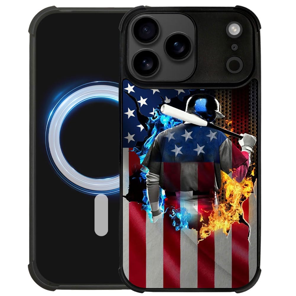 DJSOK Case for iPhone 17,Compatible with MagSafe,Anti-Scratch Shockproof Case,Wood American Flag Fish