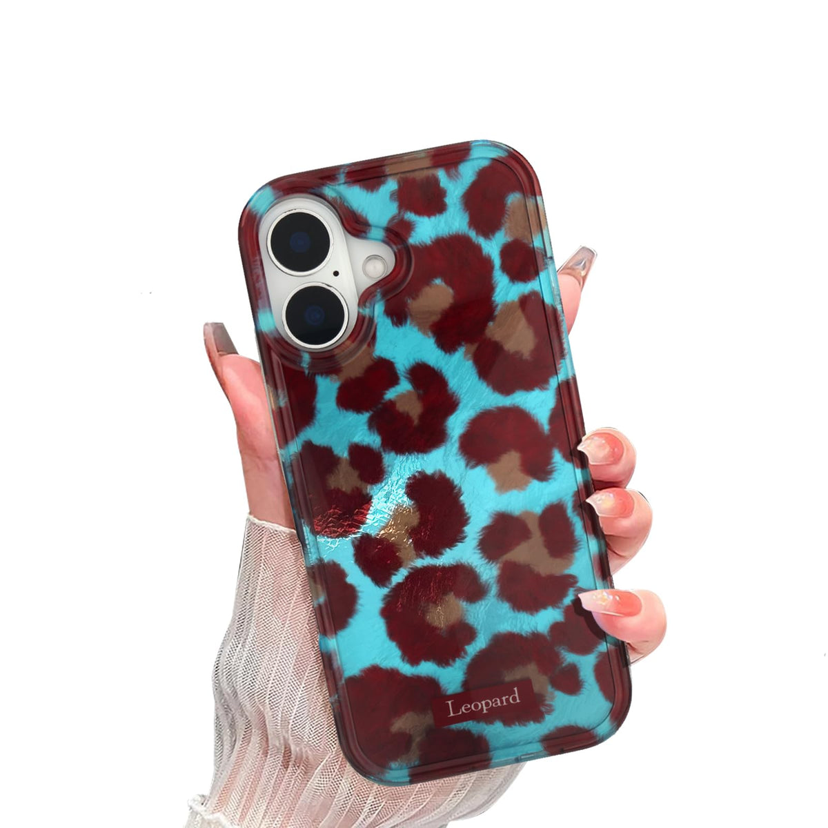 inewateri Compatible for iPhone 16 Pro Max Case with Cute Cheetah Leopard Print Retro Aesthetics Design Soft Slim TPU Shockproof Protective Bumper Glitter Shiny Phone Cover-Blue