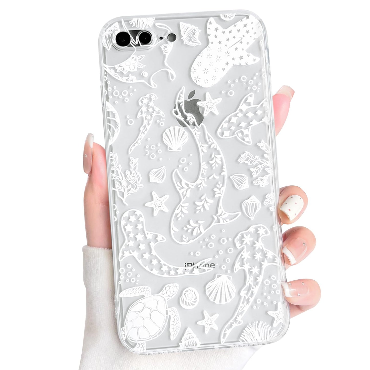 NITITOP Compatible with iPhone 15 Case Clear Sea - White Turtle | Cute, Shell whale ocean animal, For women men girls boys, Slim, Soft TPU, Shockproof