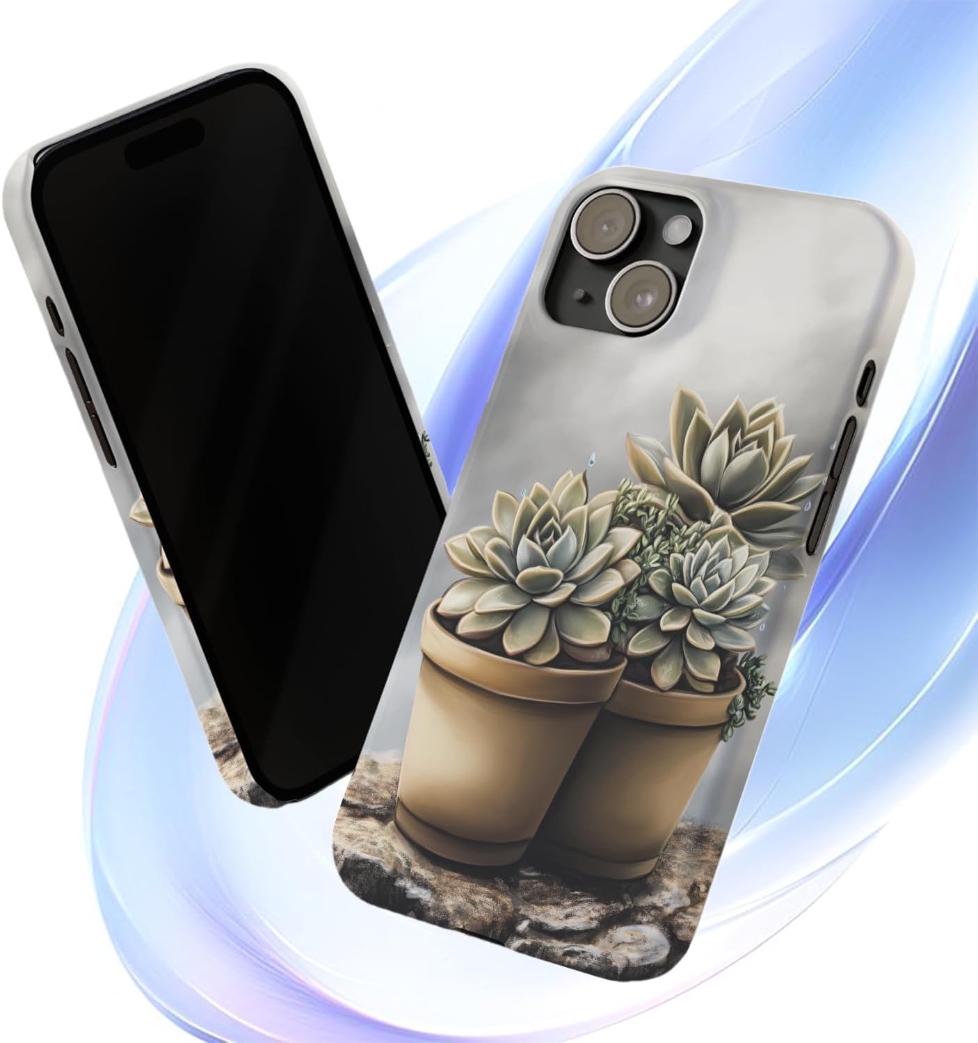 Raindrops Potted Plants Phone Case Compatible with iPhone 16 15 14 13 12 Compatible with Samsung Galaxy S25 S23 Plus S21 FE S22 Dual Layer Sturdy Shockproof Full Protection with Mag-Safe