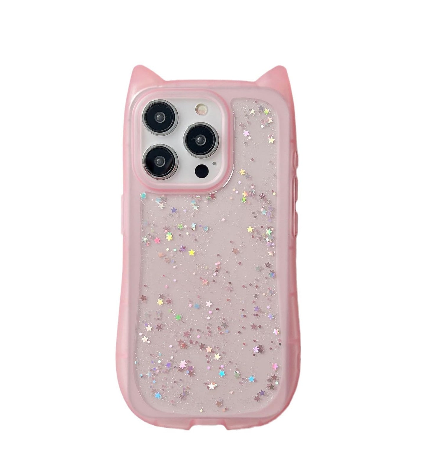 Compatible with 17 Case Cute Kawaii 3D Cat Ears Clear Glitter Shiny Bling Sparkly Soft Silicone Shockproof Protective Phone Case Cover for Girls Women-Transparent
