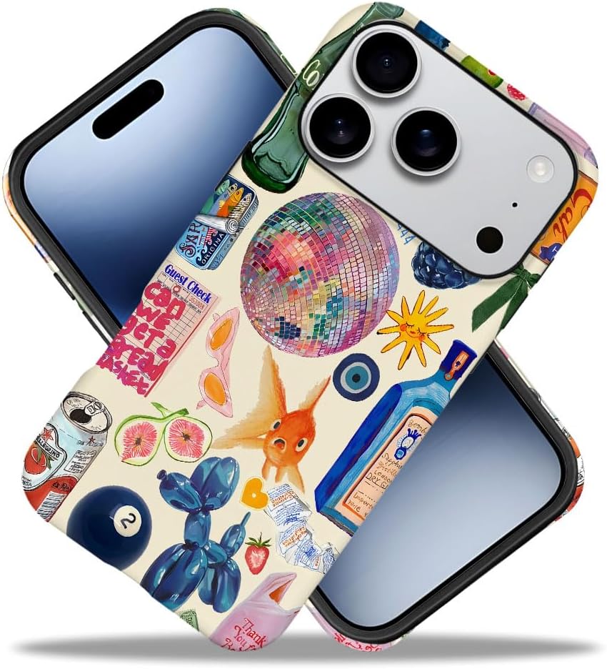 Case Compatible with iPhone 17 Pro,Fall Prevention Hybrid 2-Layer Hard Shell Phone Cover for Girls Boys,Collage European Disco