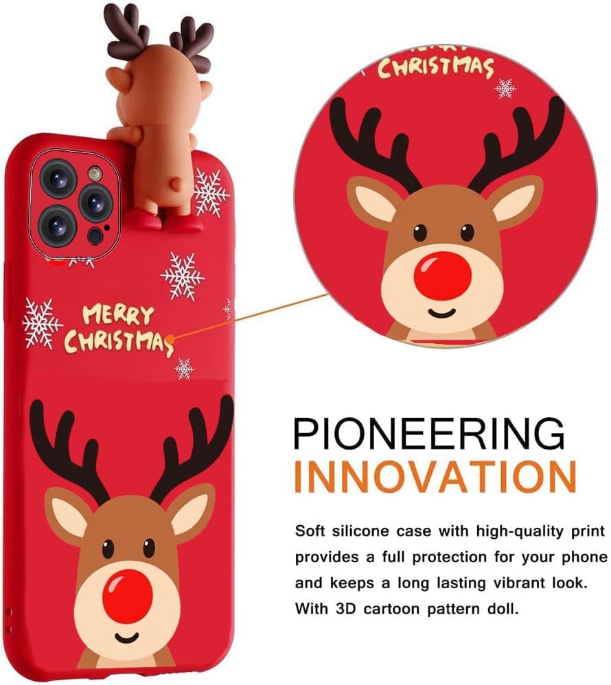 for iPhone 12 Christmas Case, Phone Case Silicone Red 3D Doll Toy Xmas with Design for Girls Women Present Slim Shockproof Soft Cute Cover Skin for iPhone 12 6.1". Deer