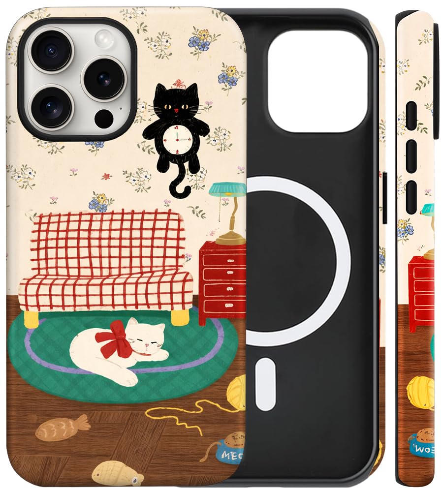 Magnetic for iPhone 13/14 Case Cute Cat Phone Case, Apricot | Shockproof Slim TPU and Hard PC Protective Phone Cover Compatible with MagSafe Designed for Women Girls Gift