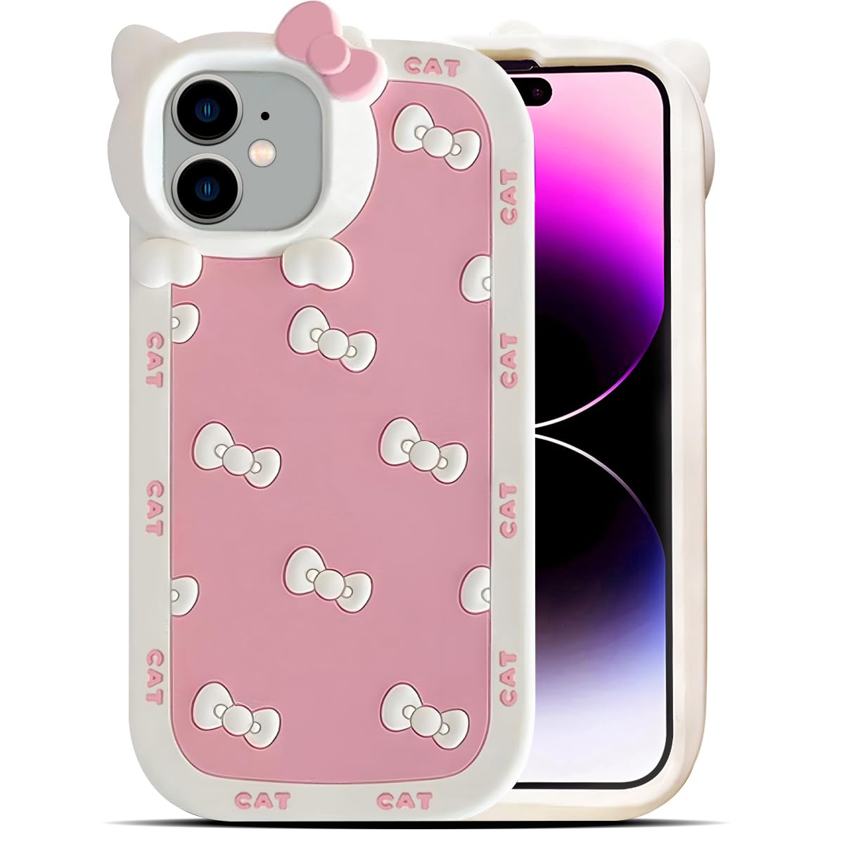 Cute Case for iPhone 17 Pro Max 6.9'', Black Kawaii Funny 3D Bow Cartoon Silicone Cat Phone case, Soft Shockproof Classic Protective Cover for Women Girls, and Kids