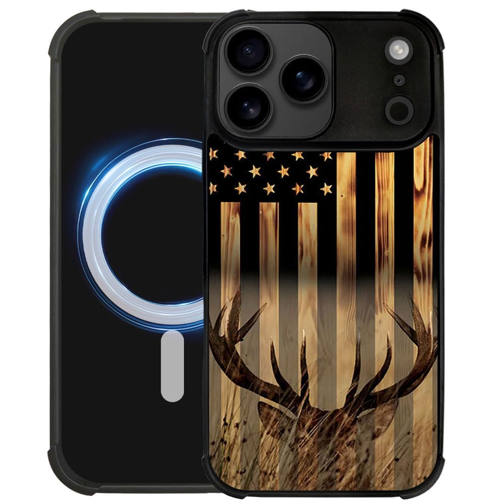 DJSOK Case for iPhone 17,Compatible with MagSafe,Anti-Scratch Shockproof Case,Wood American Flag Fish