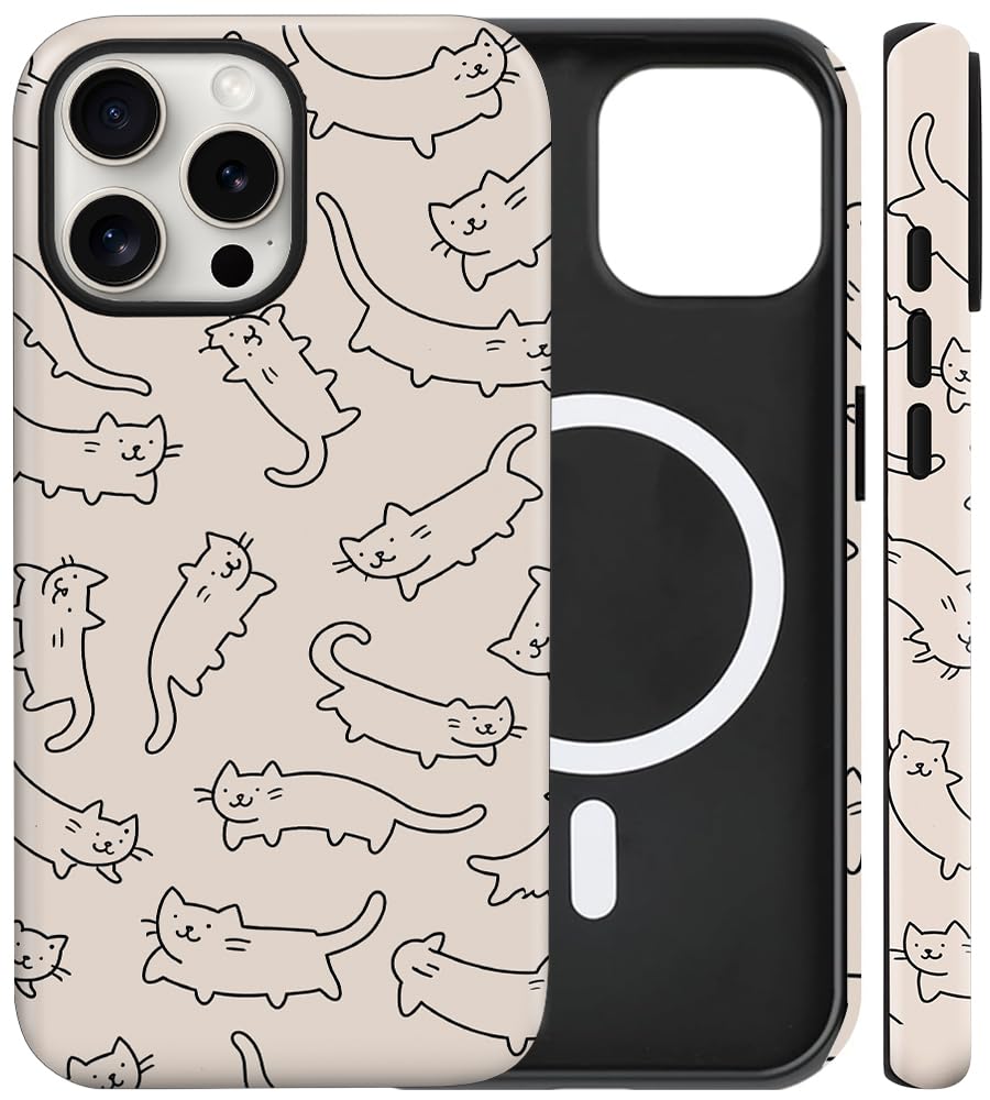 Magnetic for iPhone 13/14 Case Cute Cat Phone Case, Apricot | Shockproof Slim TPU and Hard PC Protective Phone Cover Compatible with MagSafe Designed for Women Girls Gift