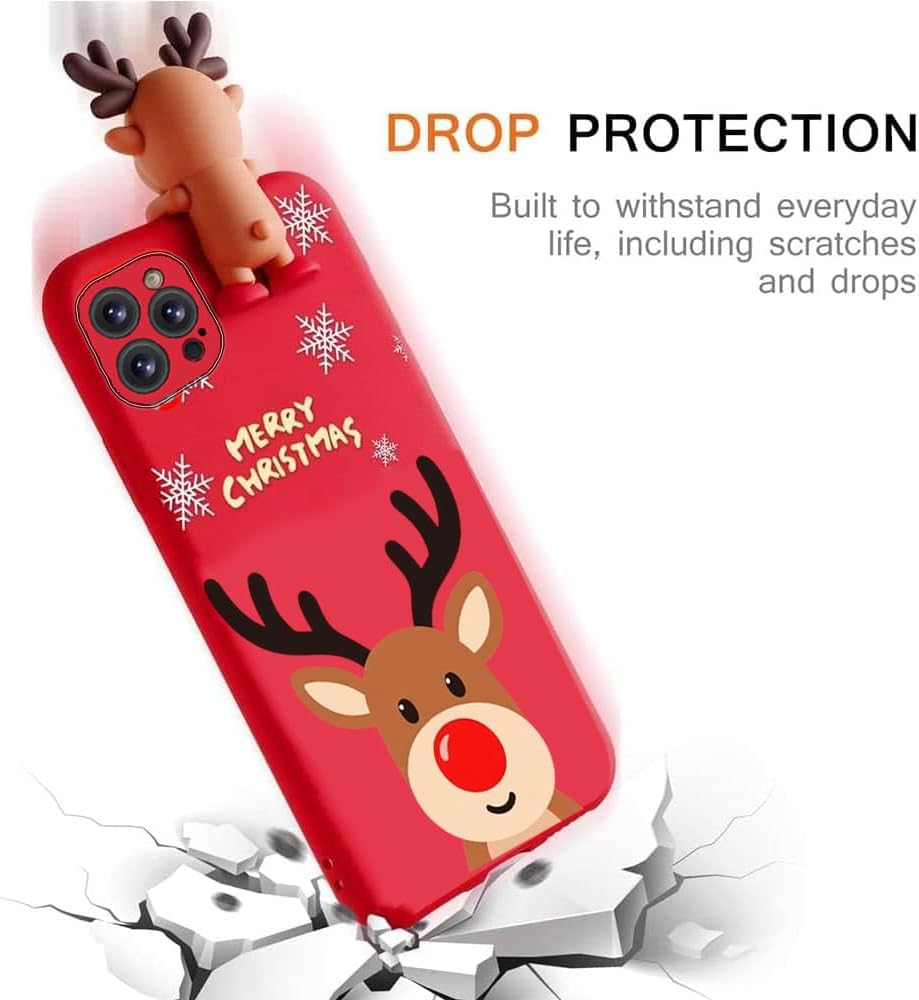 for iPhone 12 Christmas Case, Phone Case Silicone Red 3D Doll Toy Xmas with Design for Girls Women Present Slim Shockproof Soft Cute Cover Skin for iPhone 12 6.1". Deer