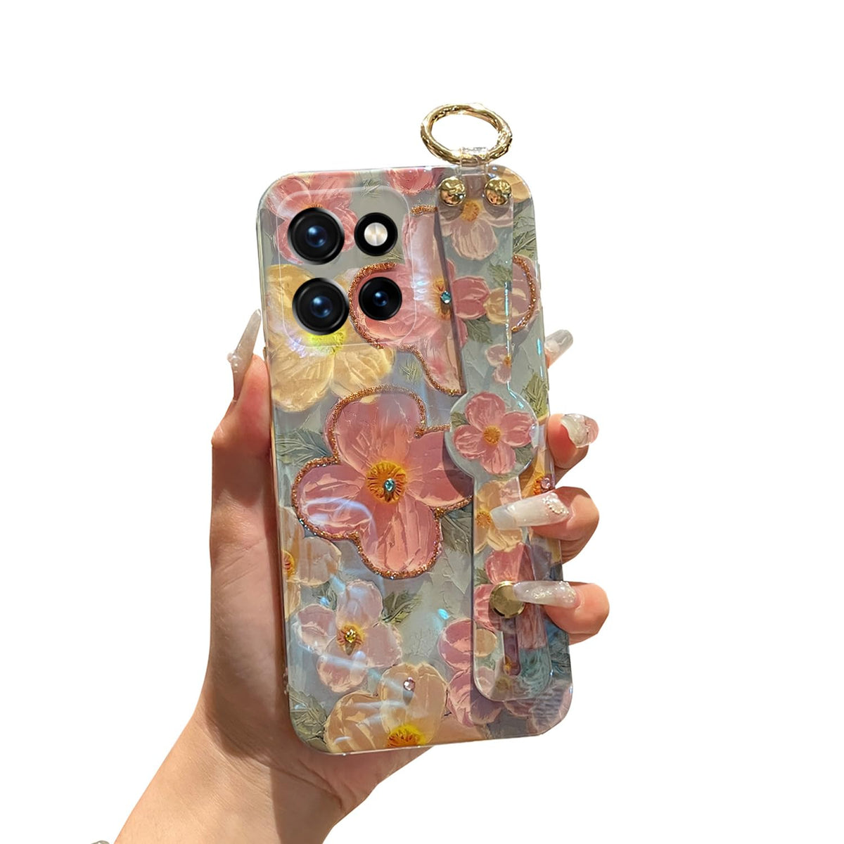 for Motorola Moto G Power 5g 2025 Case 6.8" with Wrist Strap Stand Glitter IMD Cute Kawaii Cartoon Pattern Design Shockproof Protective Phone Cases for Girls & Women - Sunflower