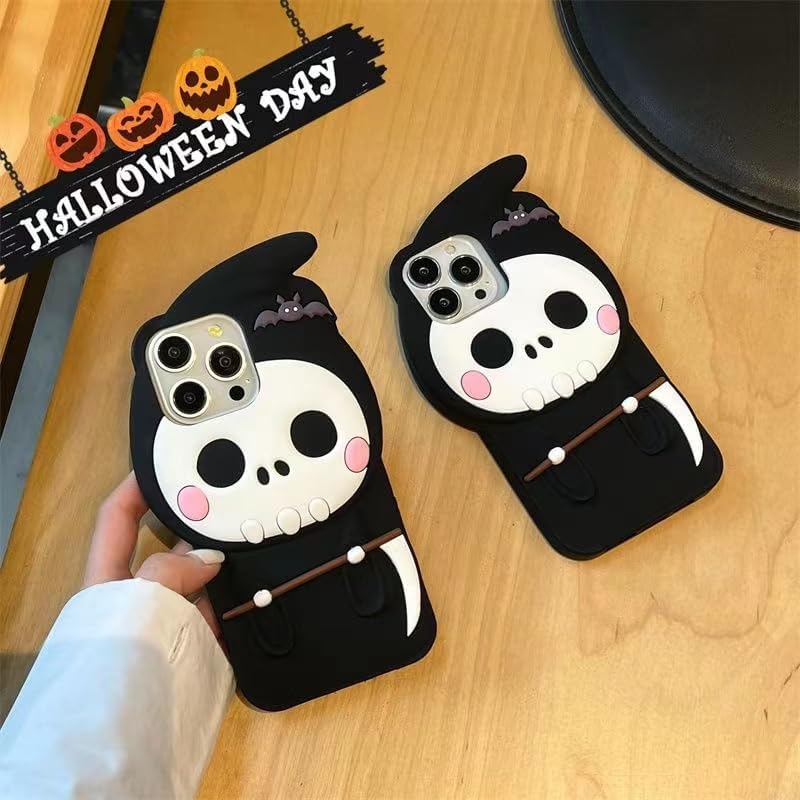 3D Halloween Skeleton Case for iPhone 15 6.1 inch,3D Soft Silicone Anime Funny Cool Weird Ugly Character Full Protective Shockproof Phone Case Cover for Teens Girls Women
