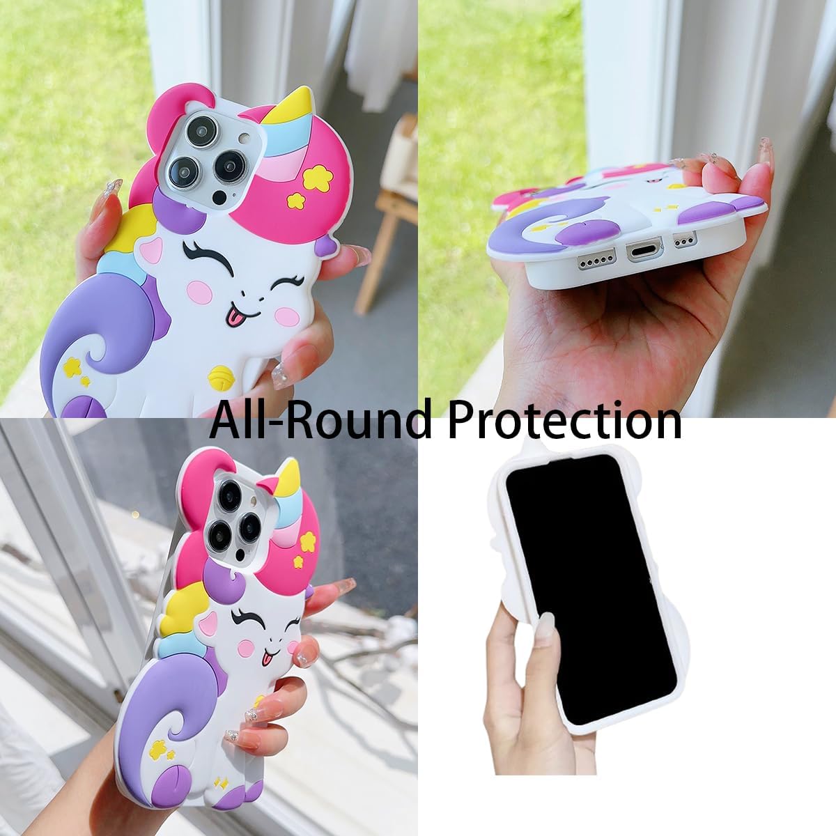 3D Cute Unicorn Soft Case for iPhone 13/iPhone 14 6.1 inch, 3D Cute Cartoon Kawaii Fashion Character Unicorn Horse Shape Kids Girls Women Soft Silicone Case