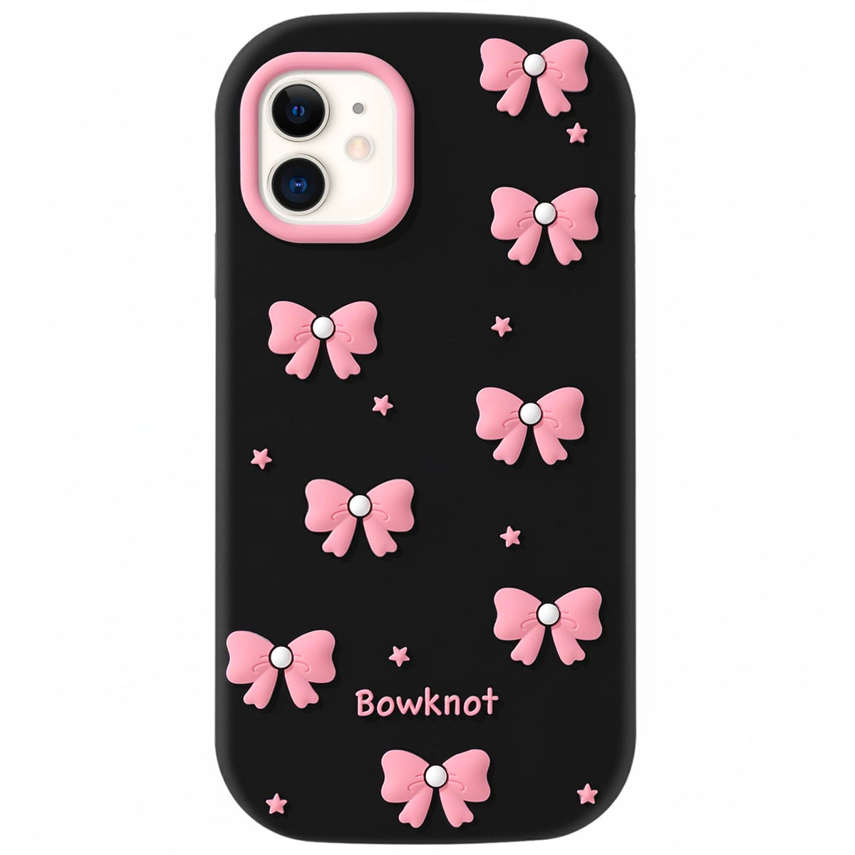 Cute Phone Case Compatible with iPhone 13/14/ 15, Bow 3D Cartoon Soft Silicone Heavy Duty Protection Shockproof Cases Cover for Girls Women, Light Pink