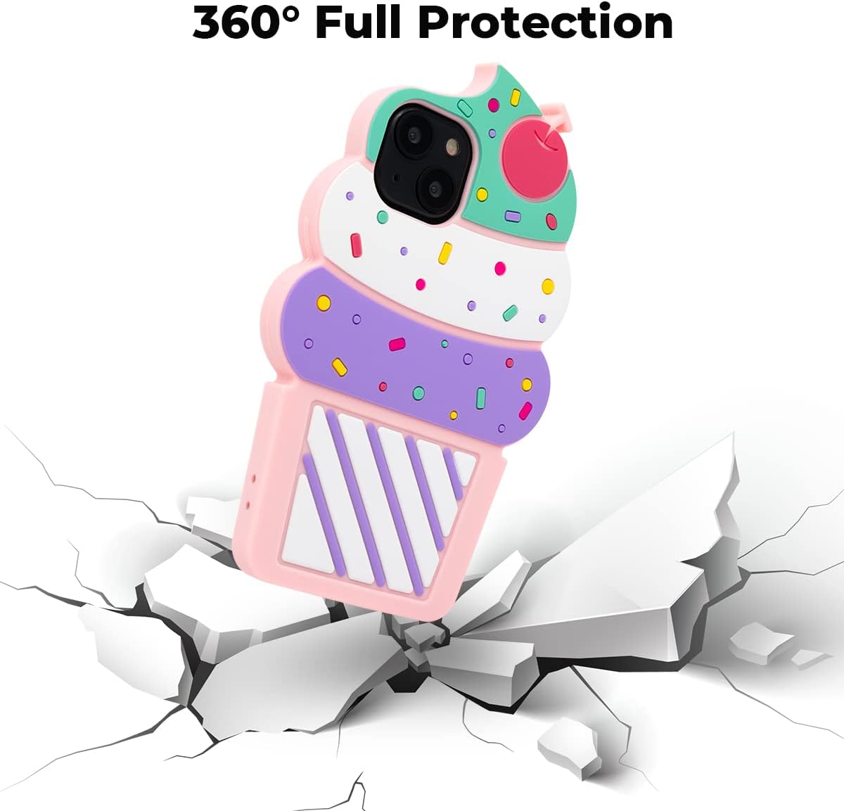 Dumkery Cute iPhone 13 Case, Ice Cream iPhone 14 Case, Funny 3D Cartoon Cupcakes Soft Silicone Shockproof Cases Cover Skin for Girls Women