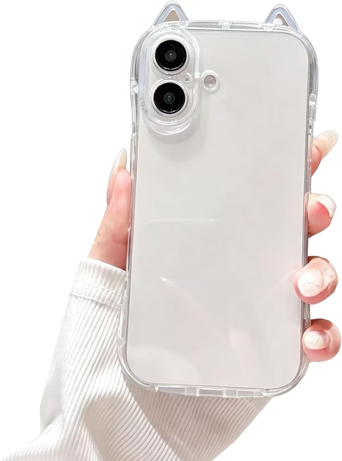 Compatible with 17 Case Cute Kawaii 3D Cat Ears Clear Glitter Shiny Bling Sparkly Soft Silicone Shockproof Protective Phone Case Cover for Girls Women-Transparent