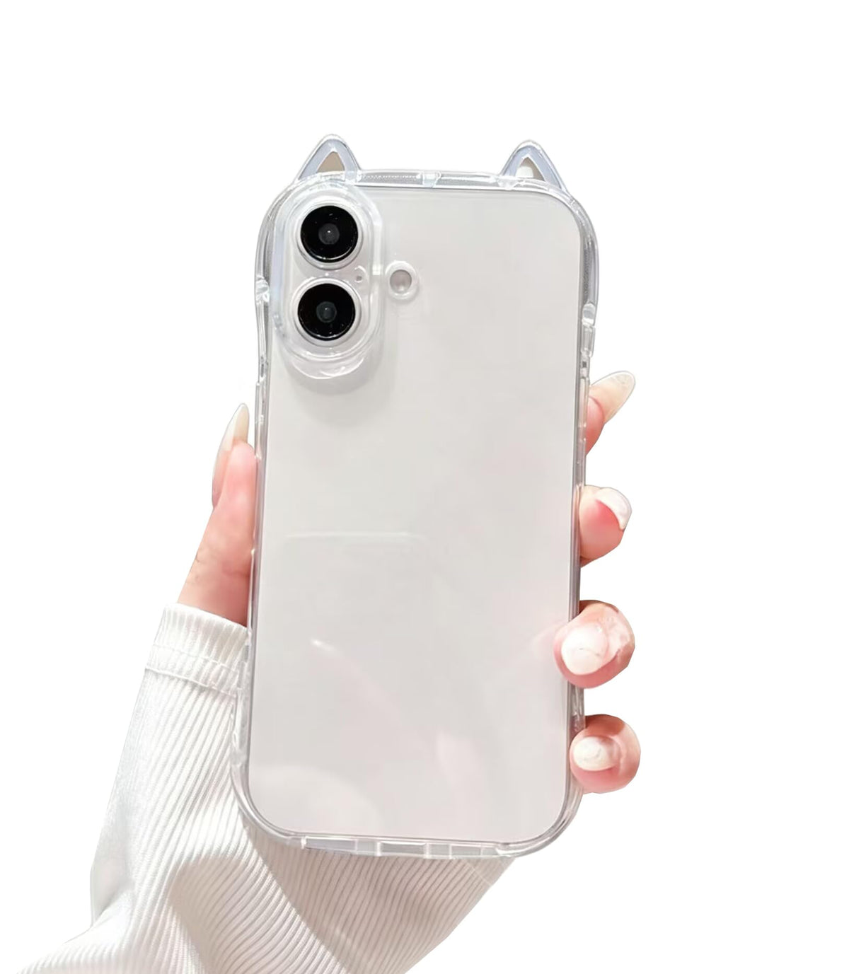 Compatible with 17 Case Cute Kawaii 3D Cat Ears Clear Glitter Shiny Bling Sparkly Soft Silicone Shockproof Protective Phone Case Cover for Girls Women-Transparent