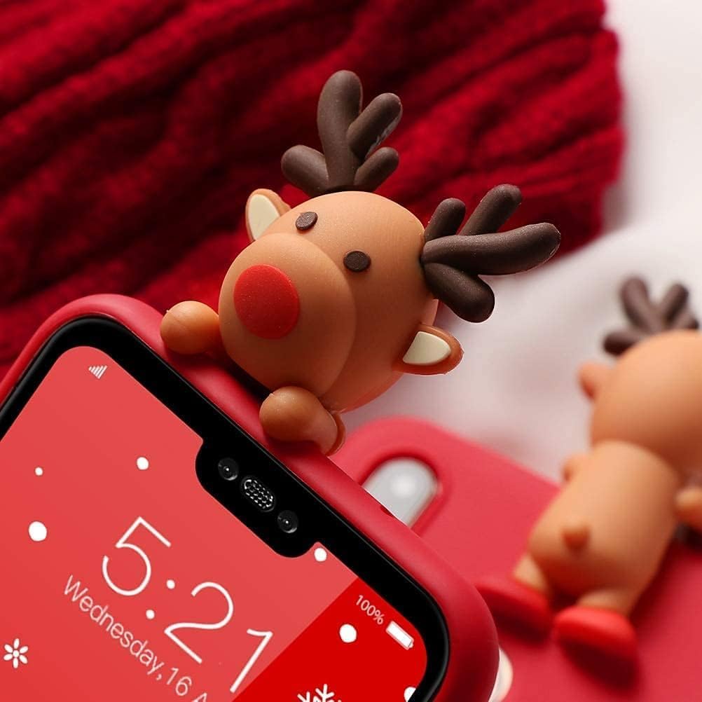 for iPhone 12 Christmas Case, Phone Case Silicone Red 3D Doll Toy Xmas with Design for Girls Women Present Slim Shockproof Soft Cute Cover Skin for iPhone 12 6.1". Deer