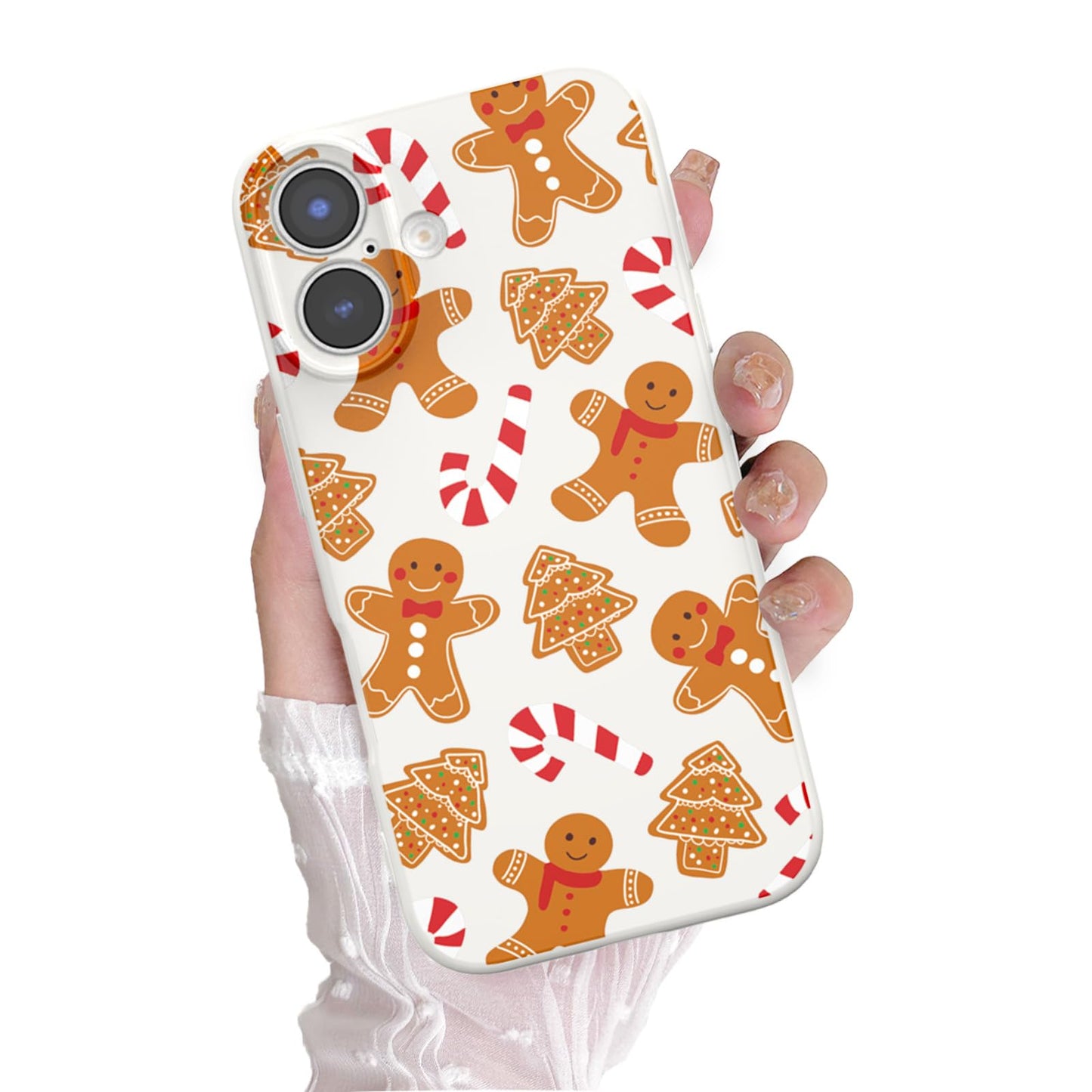 Christmas Case for iPhone 13 Case Cute Xmas Merry Christmas Tree Gingerbread Man Pattern Santa Holiday Aesthetic Gifts Girly Girls Women Kids Soft TPU Protective Cover, Beige