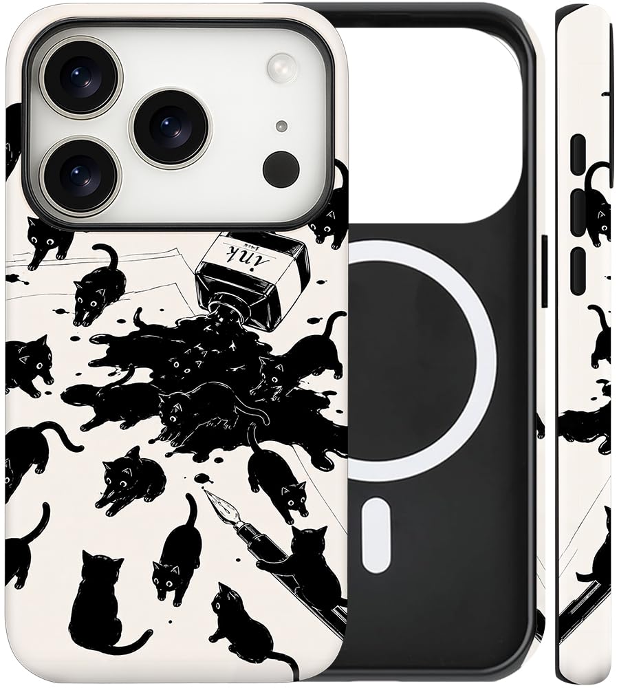 Magnetic for iPhone 13/14 Case Cute Cat Phone Case, Apricot | Shockproof Slim TPU and Hard PC Protective Phone Cover Compatible with MagSafe Designed for Women Girls Gift