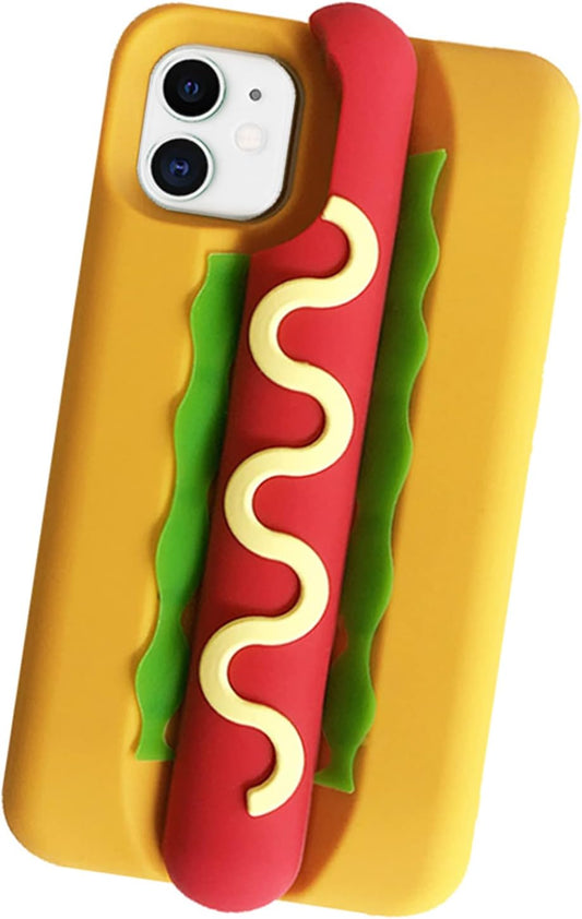 Case for iPhone 14 Case Silicone Cute, Camera Lens Protector Design Kawaii 3D Thick Case Protective Cover (Hot Dog, iPhone 14)