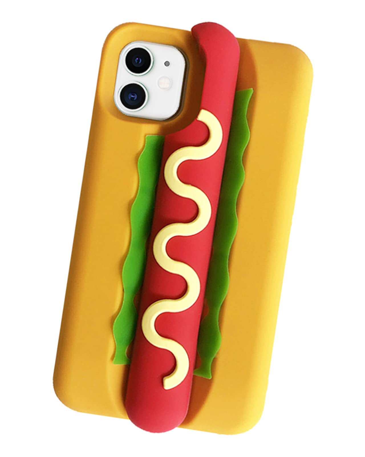 Case for iPhone 14 Case Silicone Cute, Camera Lens Protector Design Kawaii 3D Thick Case Protective Cover (Hot Dog, iPhone 14)