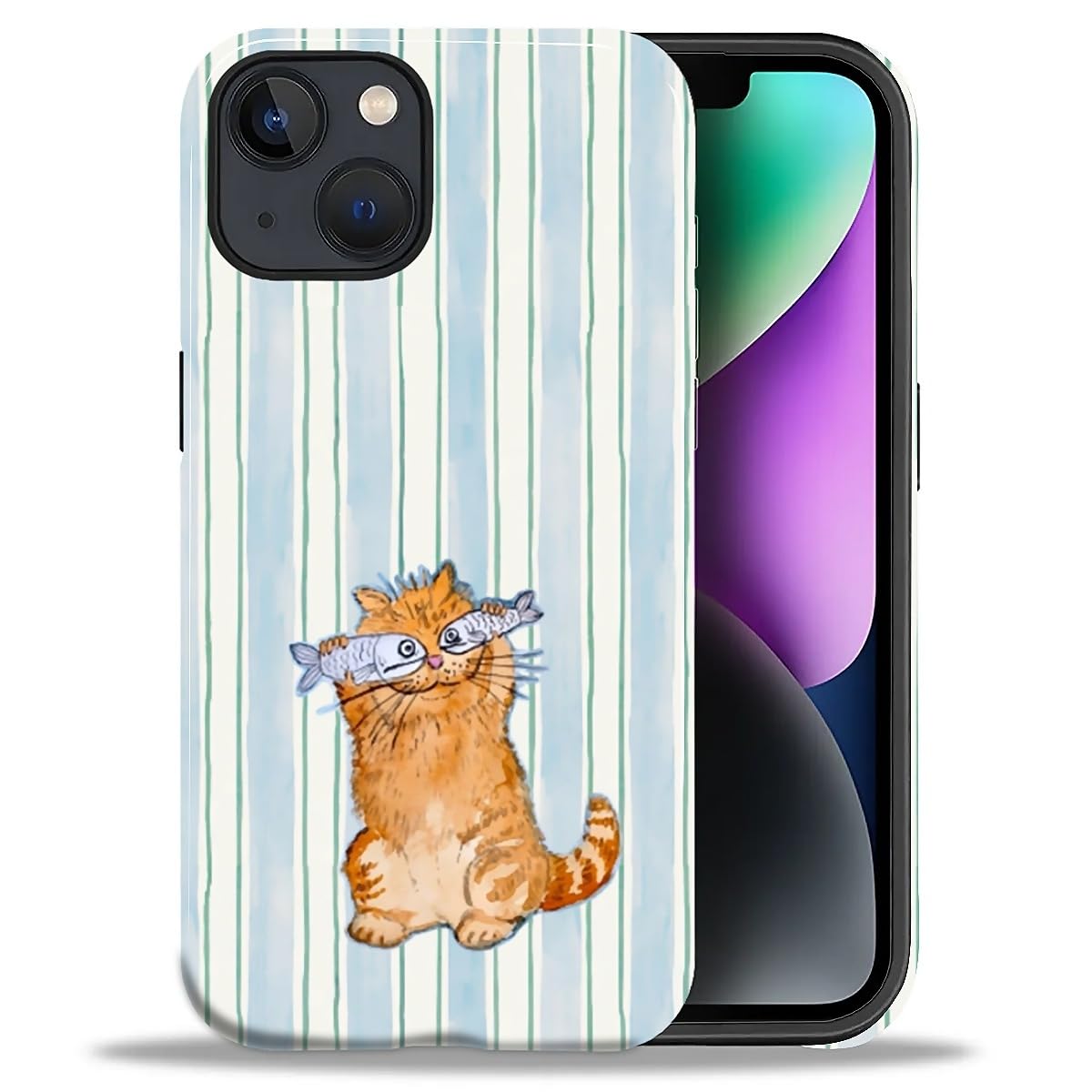 Case Compatible with iPhone 17, Girl Hybrid 2-Layer Hard Shell + Silicone Protective Case -Scratch-Resistant Shockproof - Colorful Stripes A Monkey Eating Ice Cream