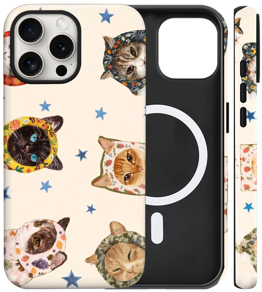 Magnetic for iPhone 13/14 Case Cute Cat Phone Case, Apricot | Shockproof Slim TPU and Hard PC Protective Phone Cover Compatible with MagSafe Designed for Women Girls Gift