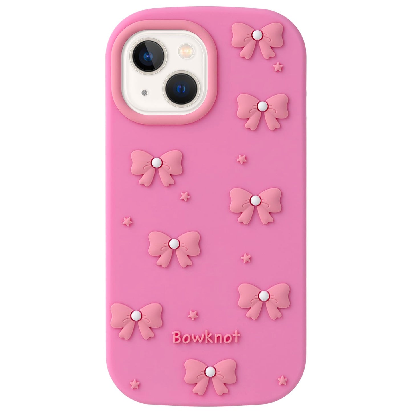 Cute Phone Case Compatible with iPhone 13/14/ 15, Bow 3D Cartoon Soft Silicone Heavy Duty Protection Shockproof Cases Cover for Girls Women, Light Pink