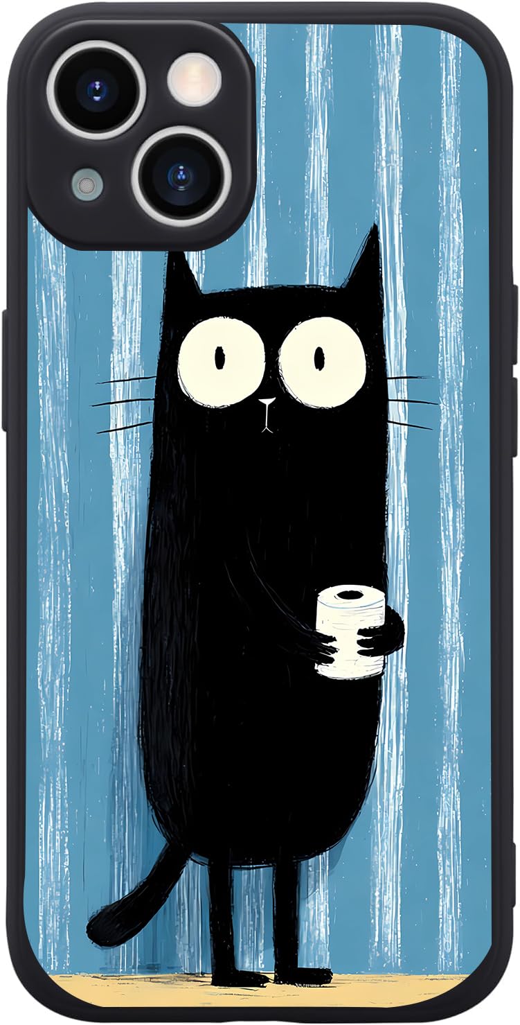 Funny Cat Case for iPhone 13, Cute Cartoon Black Cat Phone Case Cover Liquid Silicone Soft Gel Rubber Phone Cover with Microfiber Lining for iPhone 13