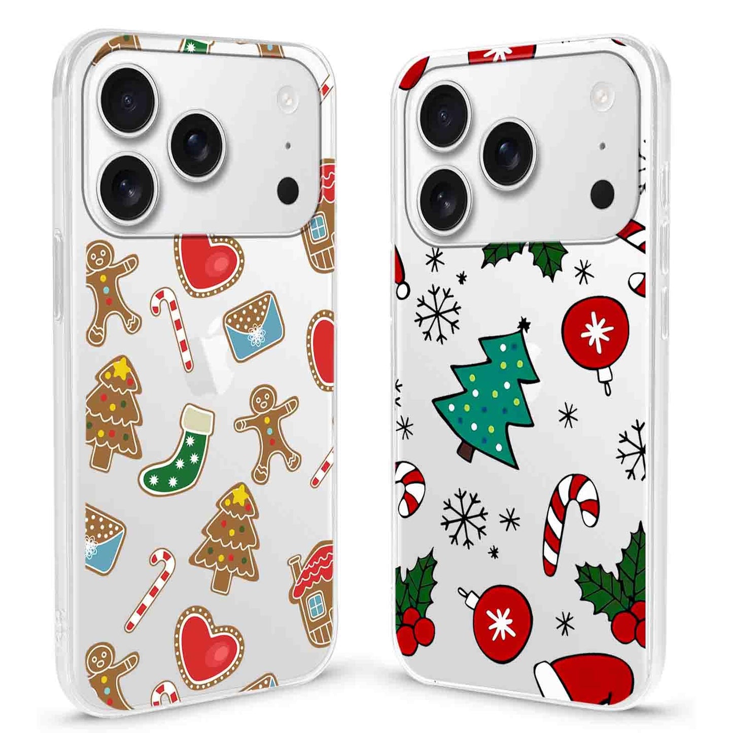 2 Pack Clear Christmas Phone Case for iPhone 13/14 6.1 inches, Cute Cookies Candy Canes Yellow-Resistant Protective Soft Slim Shockproof Xmas TPU Bumper Cover for Girls Woman Men