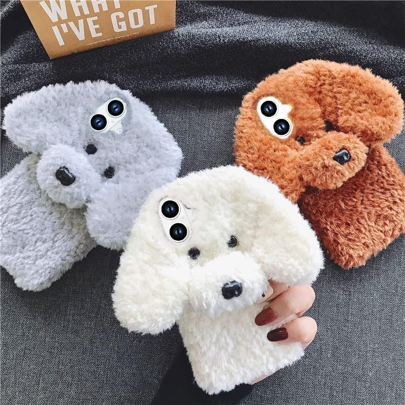 Losin Compatible with iPhone 16 Case Cute Plush Furry Dog Phone Case for Women Girls Girly 3D Cartoon Kawaii Case Soft TPU Shockproof Protective Cover for iPhone 16, Brown