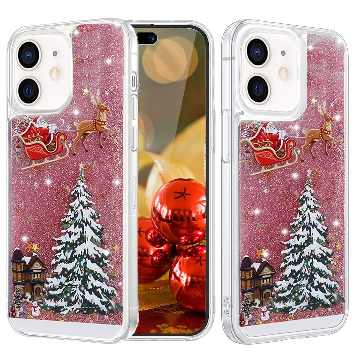 Changjia Glitter Christmas Case for iPhone 11, Cute Christmas Tree Santa Elk Liquid Flowing Floating Moving Bling Sparkle Clear TPU Bumper Shockproof Women Girls Phone Case for iPhone 11 6.1" (Gold)