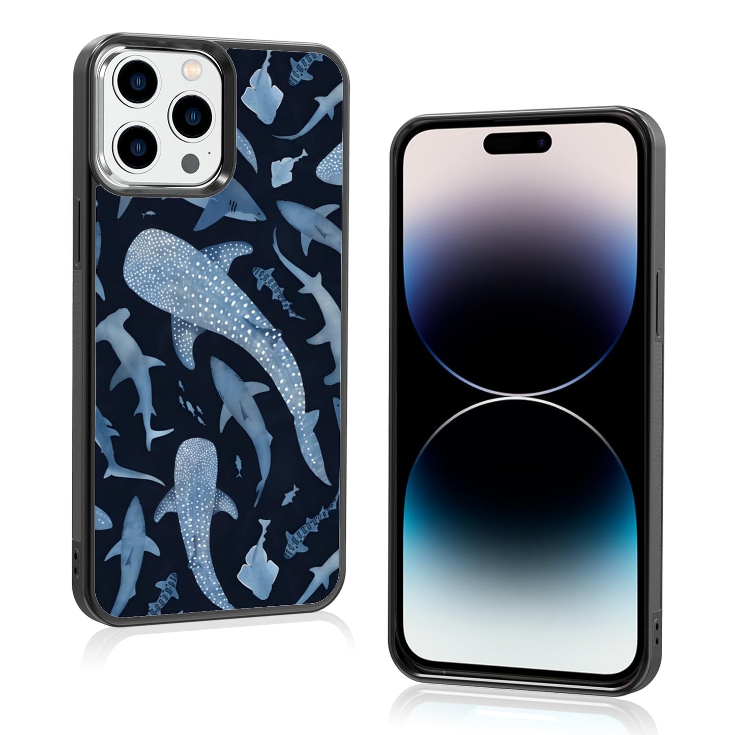 Cute Blue Shark Aesthetic Phone Case for iPhone 14 & 13 Case for Women Teen Girls Kids Girls -6.1Inch