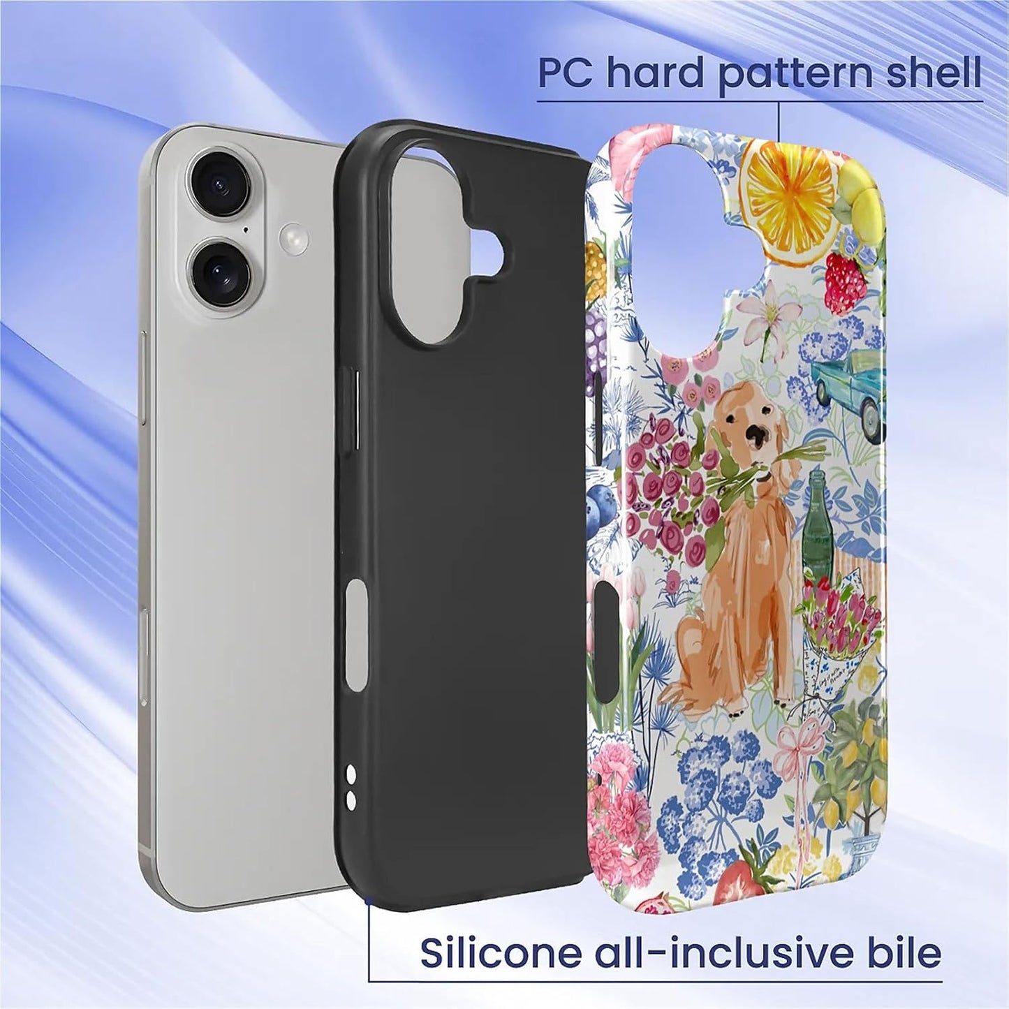 for iPhone 17 Case,Hybrid 2-Layer Hard Shell + Silicone Protective Case -Resistant Shockproof- Ally's Dog's Cute College Summer Flower Collage