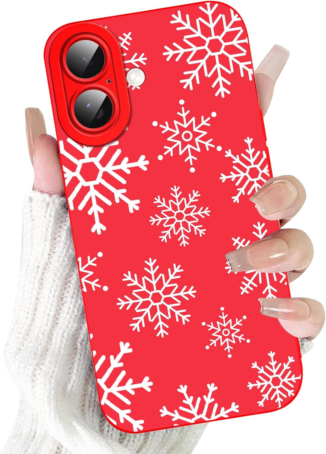 Merry Christmas Phone Case for iPhone 16 6.1，Cute Silicone Case with Xmas Tree Snowflakes, Elk Pattern，Soft Protective Shockproof Gifts for Girls Women Men Boys-Red White Snowflake