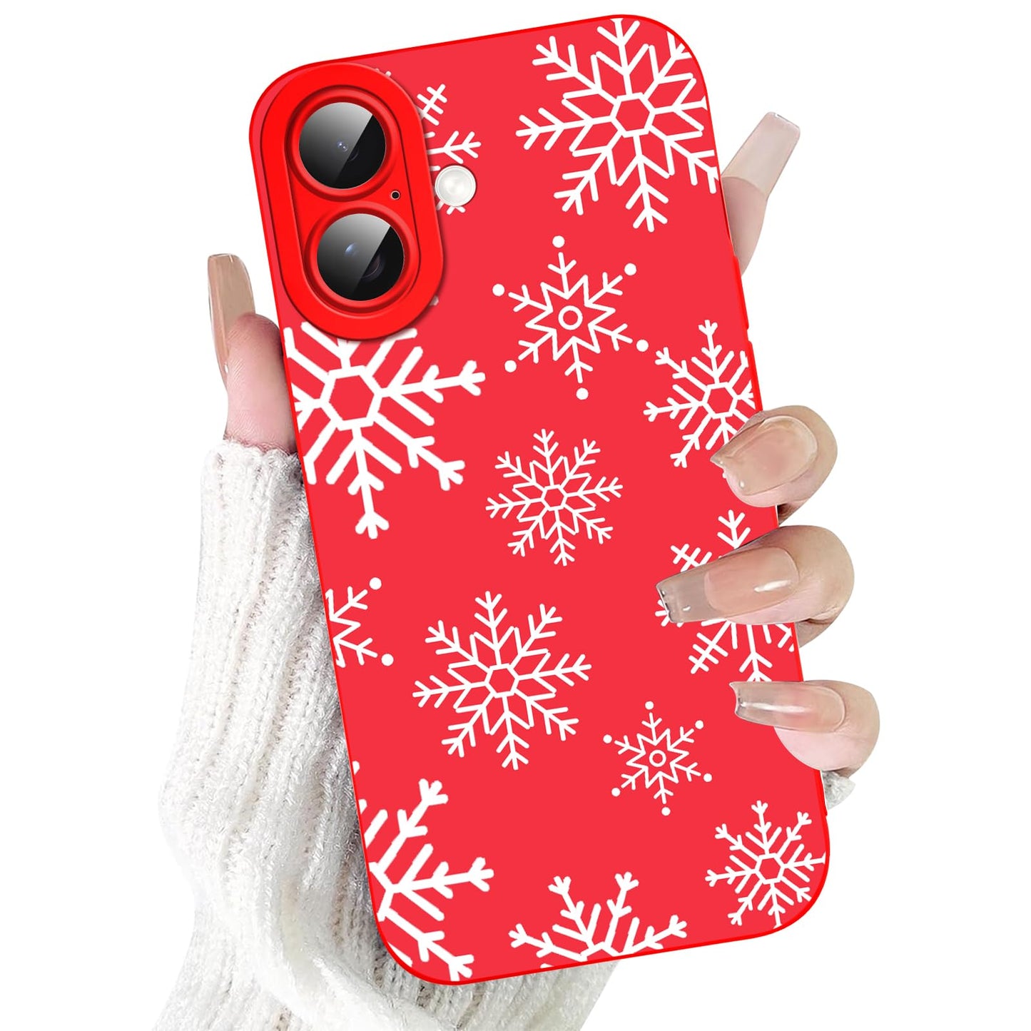 Merry Christmas Phone Case for iPhone 16 6.1，Cute Silicone Case with Xmas Tree Snowflakes, Elk Pattern，Soft Protective Shockproof Gifts for Girls Women Men Boys-Red White Snowflake