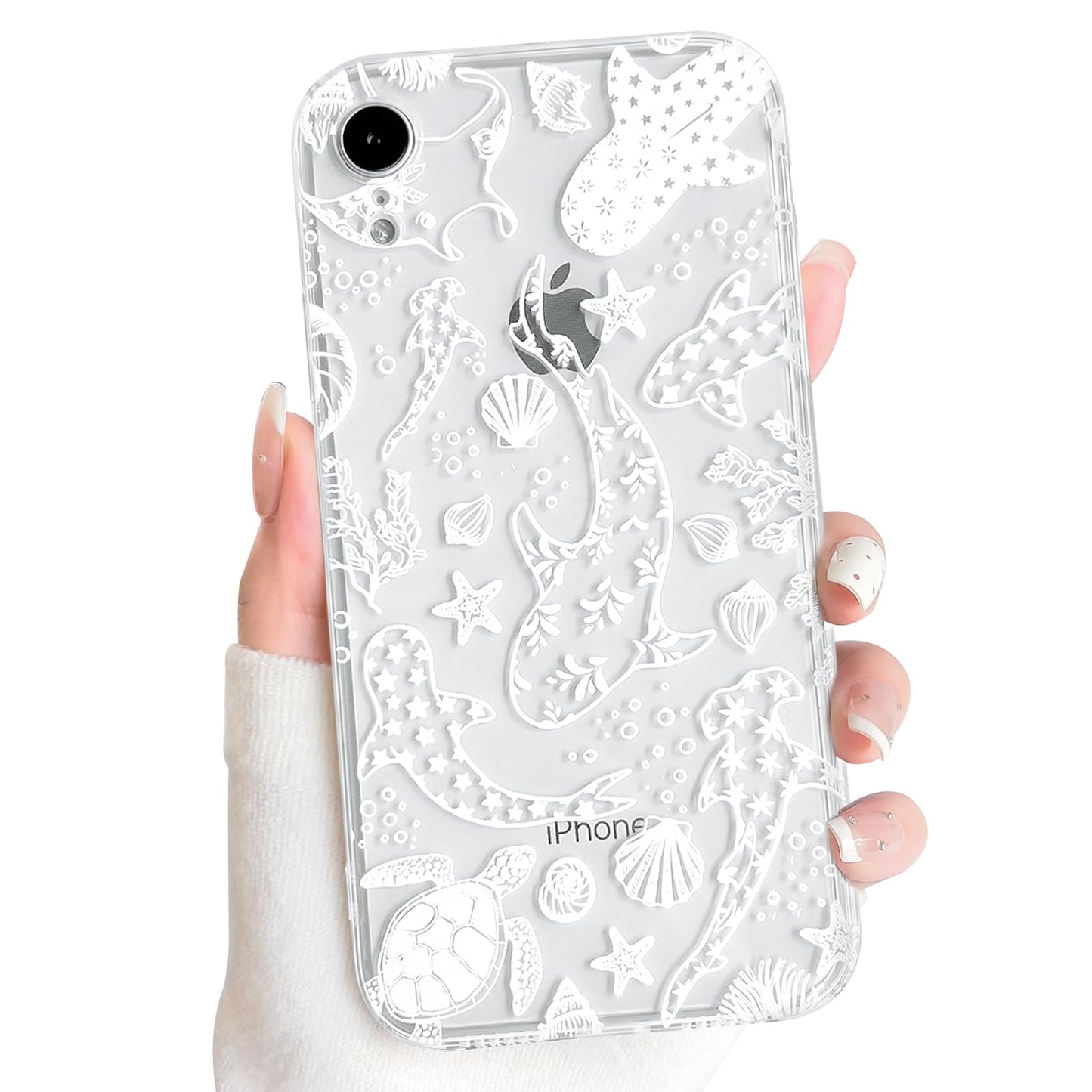 NITITOP Compatible with iPhone 16 Case Clear Sea - White Turtle | Cute, Shell whale ocean animal, For women men girls boys, Slim, Soft TPU, Shockproof