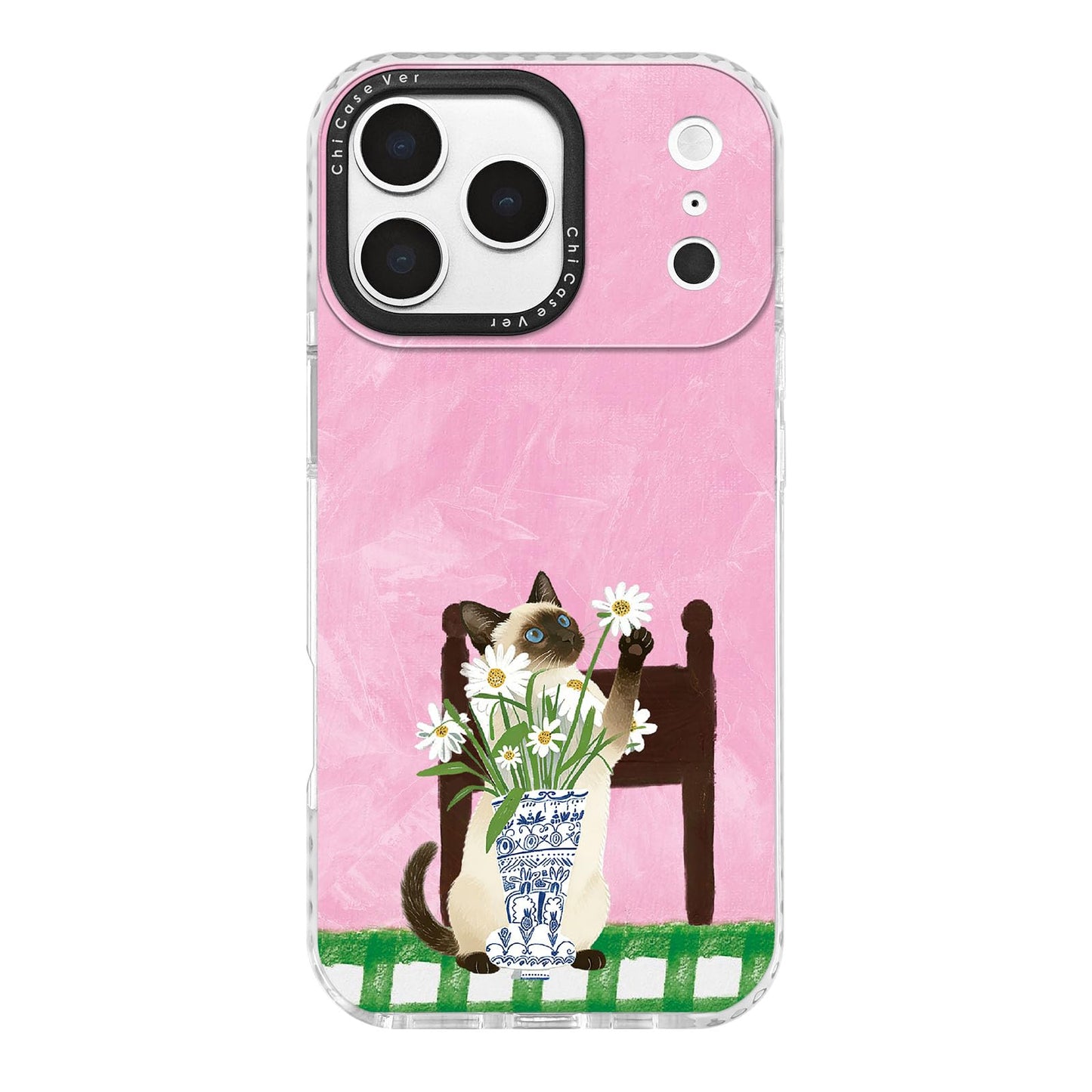 for iPhone 13 & iPhone 14 Case, Watercolor Siamese Cat Daisy Pattern with Blue Eyes, Military-Grade Drop Protection, Cute Pet Soft TPU Protective Cover with Camera Control for Girls Teens