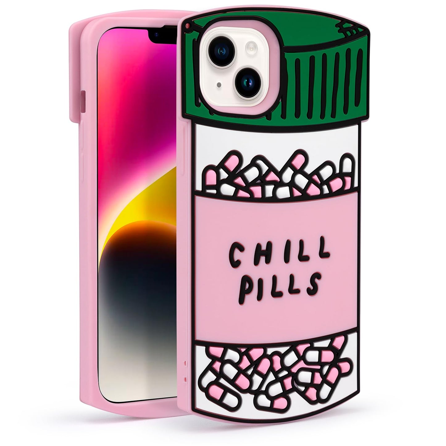 Dumkery Cute Case Compatible with iPhone 16 Pro Max Chill Pills Case, Girly Capsule Bottle Shape, 3D Soft Silicone Heavy Duty Protection Shockproof Cases Cover for Girls Women Multicolor
