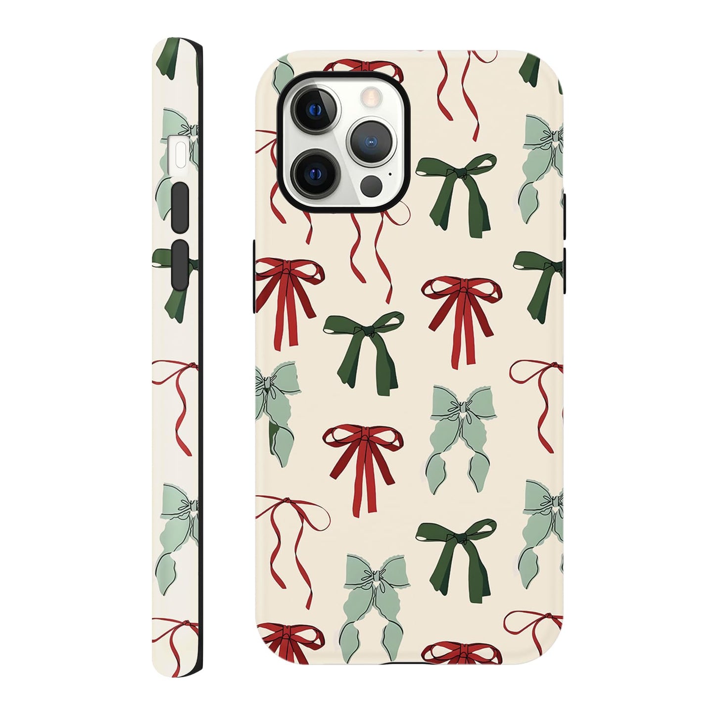 Cute Christmas Bow Phone Case for iPhone 12/12 Pro Case 6.1", Red Green Aesthetic Coquette Preppy Ribbon Bowknot Pattern Design Cover Shockproof Soft TPU Hard PC Protection Girls Women Funda