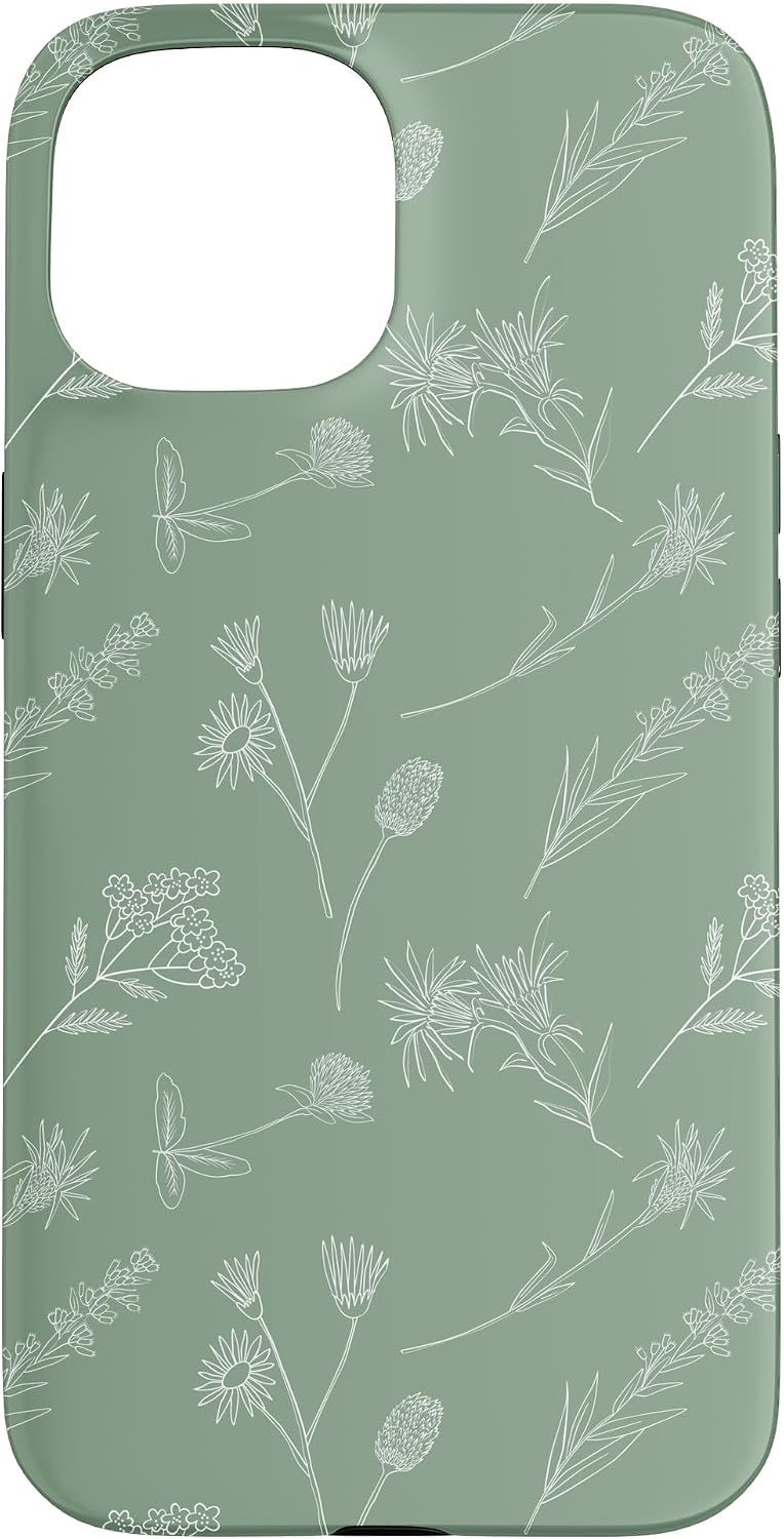 Leaves Botanical Plant Line Art Sage green Wildflower Floral Case for iPhone 16 Pro Max