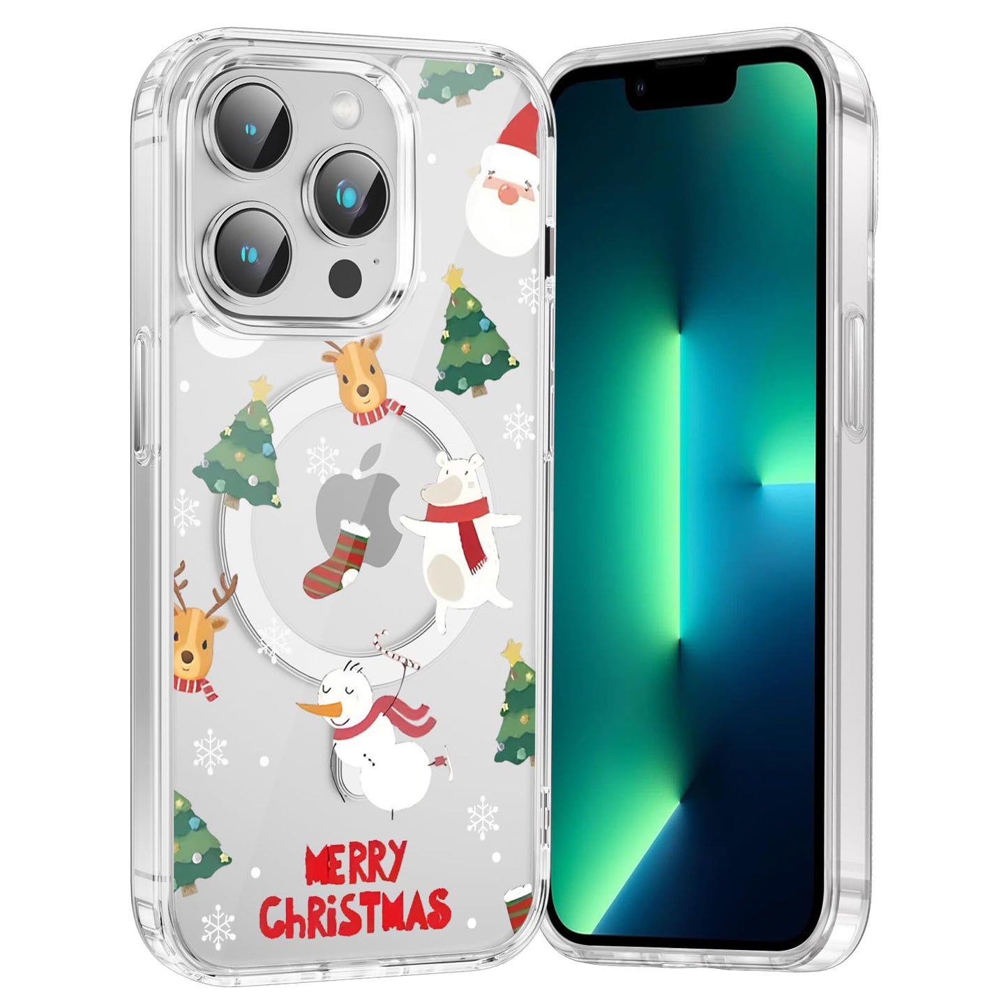 Merry Christmas Snowflake Phone Case for iPhone 13 / iPhone 14 Xmas Clear Magnetic Case 6.1", Compatible with Magsafe, Cute Winter Pattern Design Cover Shockproof Soft TPU Funda for Girl Women