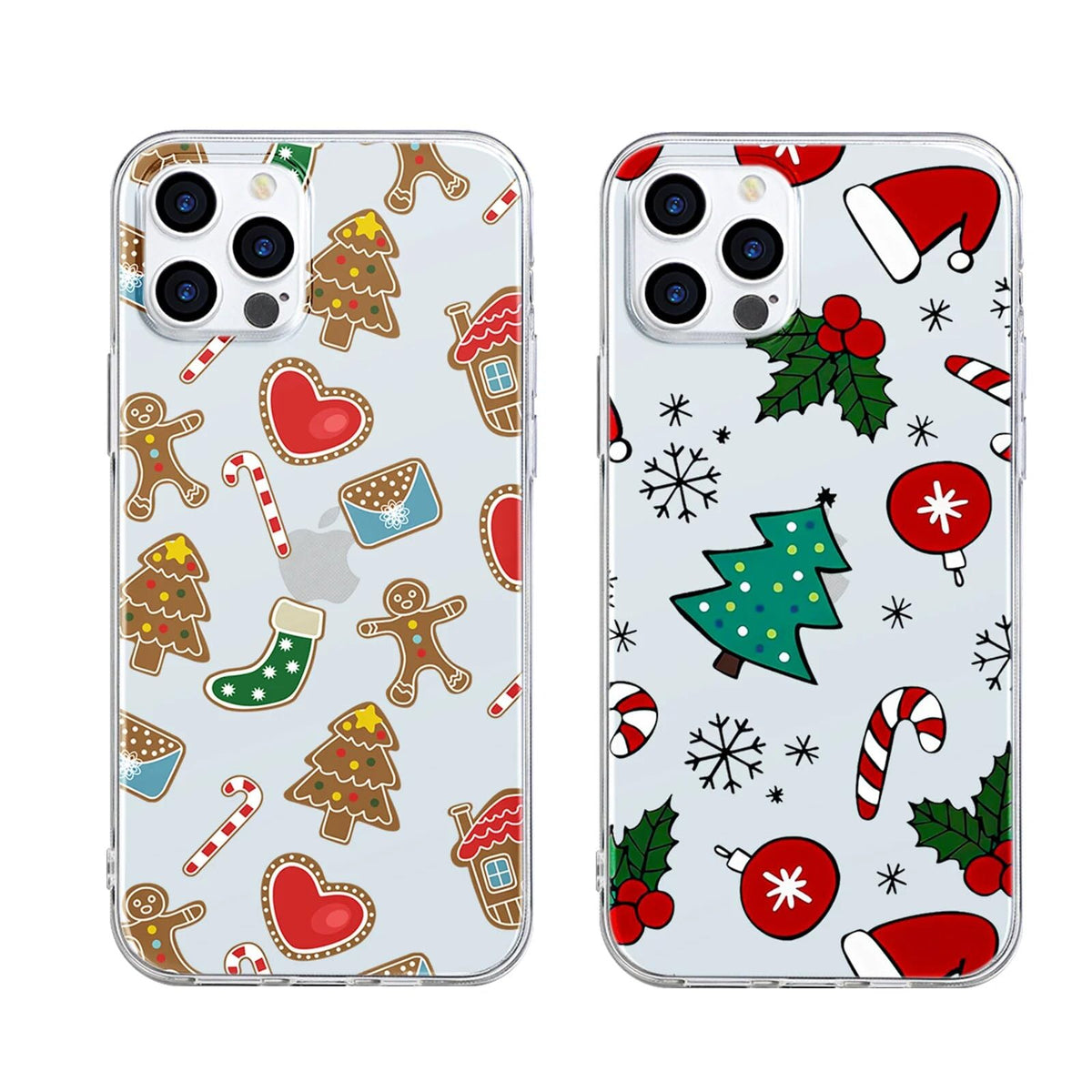 2 Pack Clear Christmas Phone Case for iPhone 13/14 6.1 inches, Cute Cookies Candy Canes Yellow-Resistant Protective Soft Slim Shockproof Xmas TPU Bumper Cover for Girls Woman Men